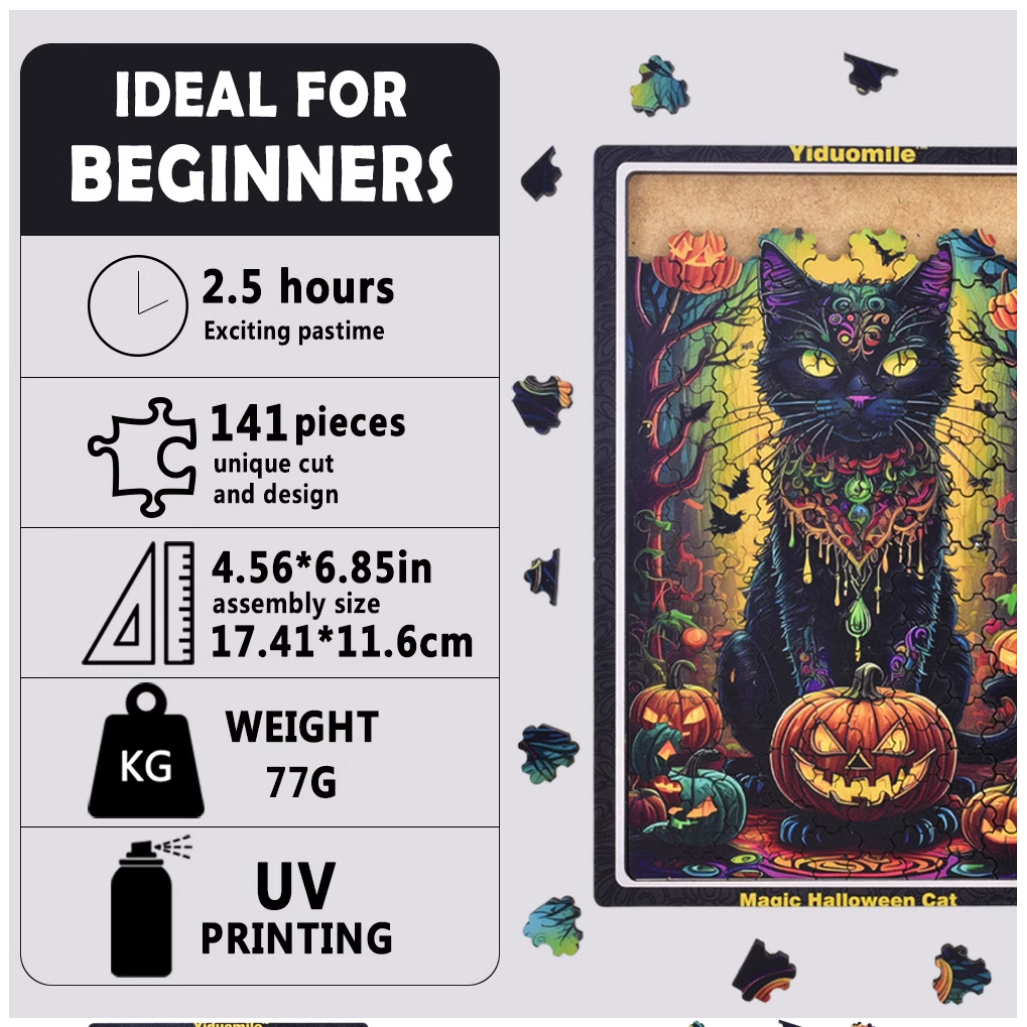 Halloween Wooden Cat Puzzle  Product Description