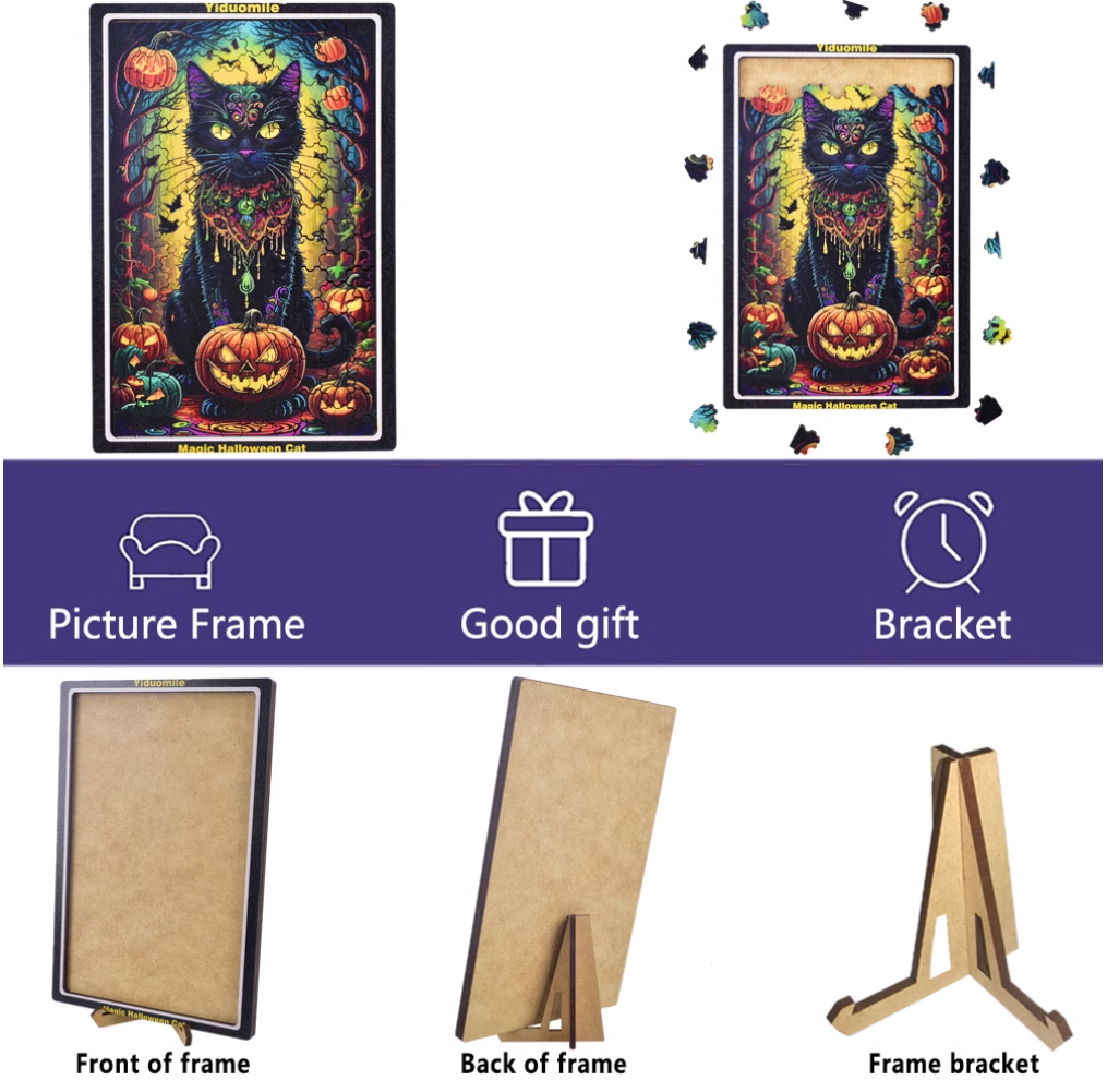 Halloween Wooden Cat Puzzle  Product Description