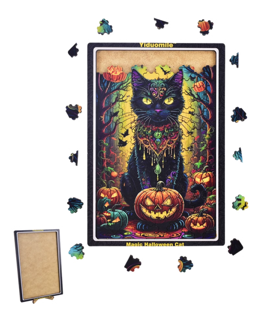 Halloween Wooden Cat Puzzle  Product Description