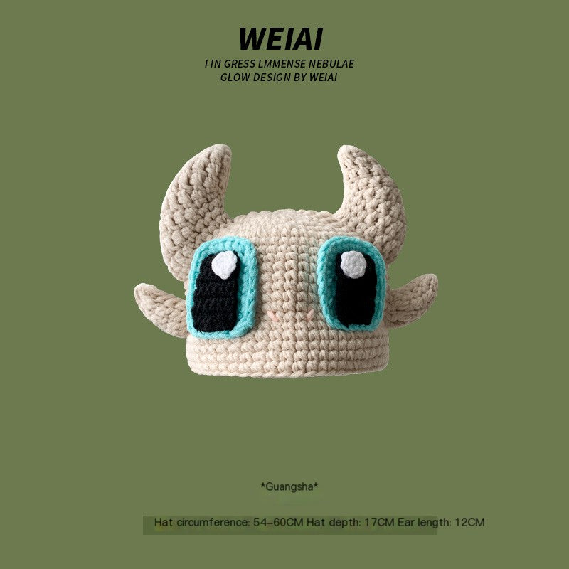 Cute Monster-Inspired Hand-Knitted Beanie - Essential for Autumn and Winter Warmth