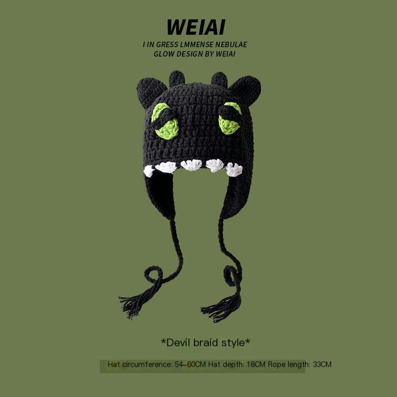 Cute Monster-Inspired Hand-Knitted Beanie - Essential for Autumn and Winter Warmth