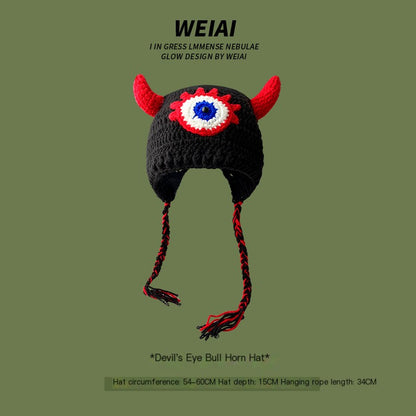 Cute Monster-Inspired Hand-Knitted Beanie - Essential for Autumn and Winter Warmth